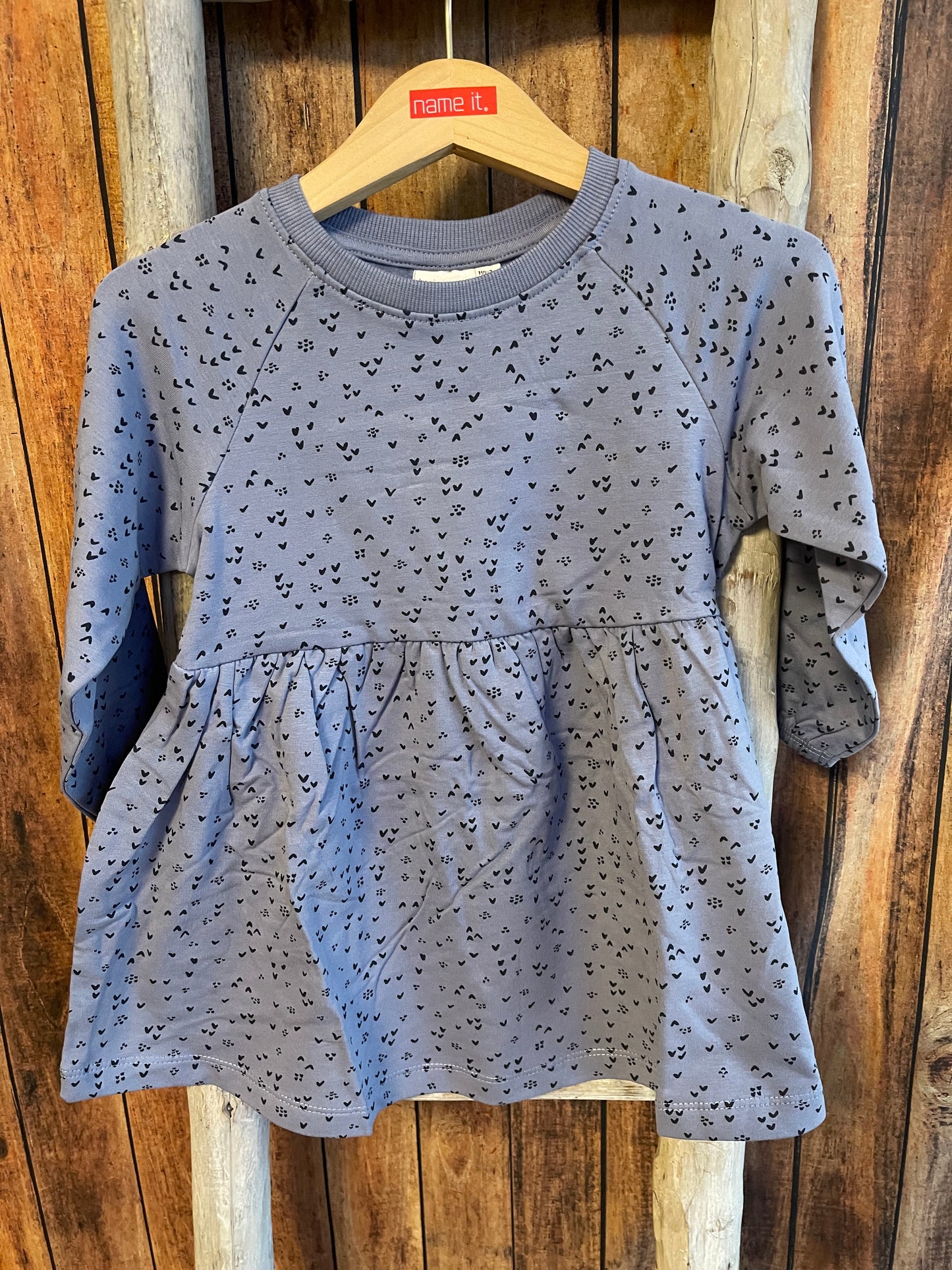 Kleid langarm Mini Girls mittelblau mit Herzen