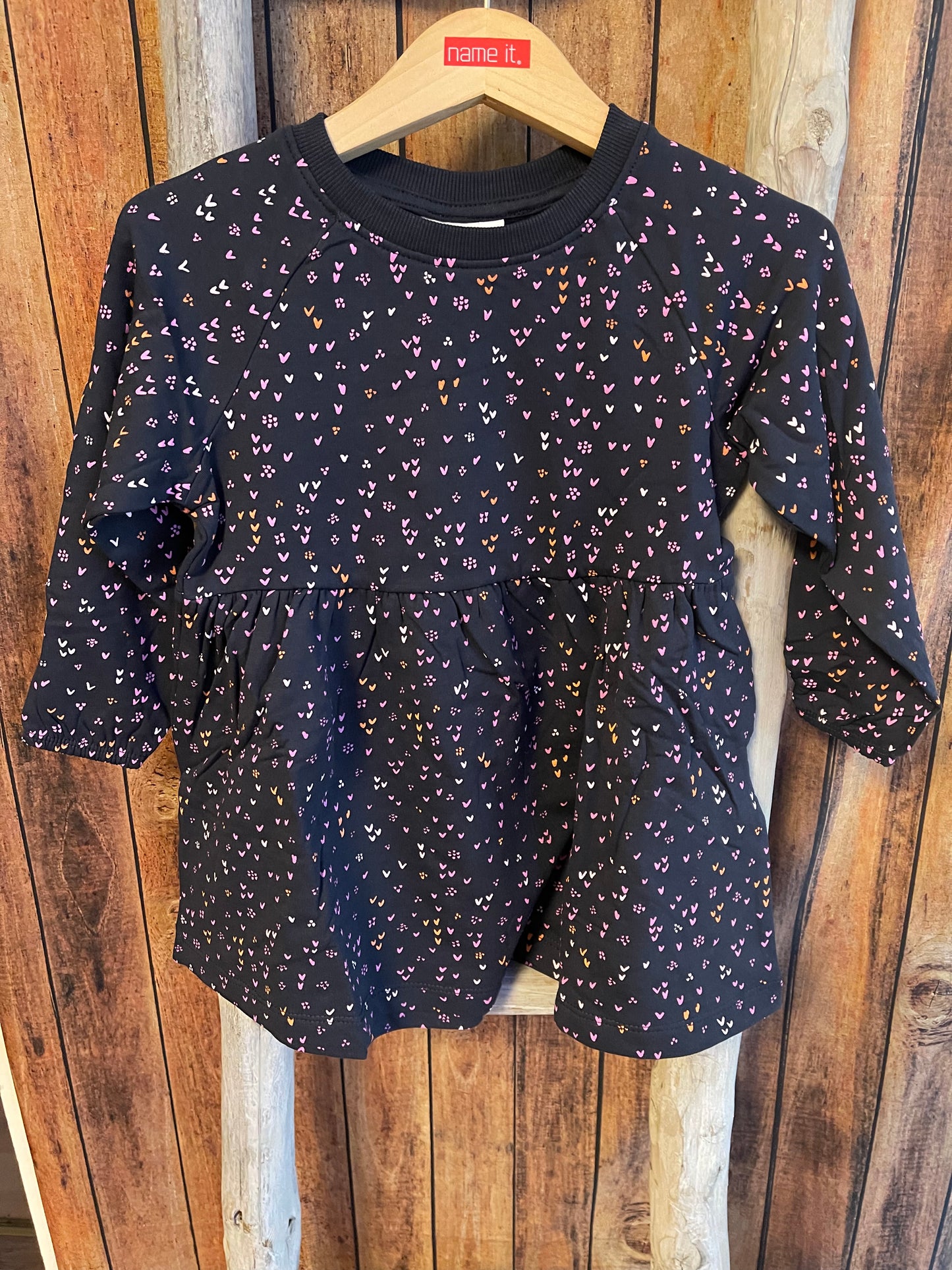 Kleid langarm Mini Girls dunkelblau mit Herzen