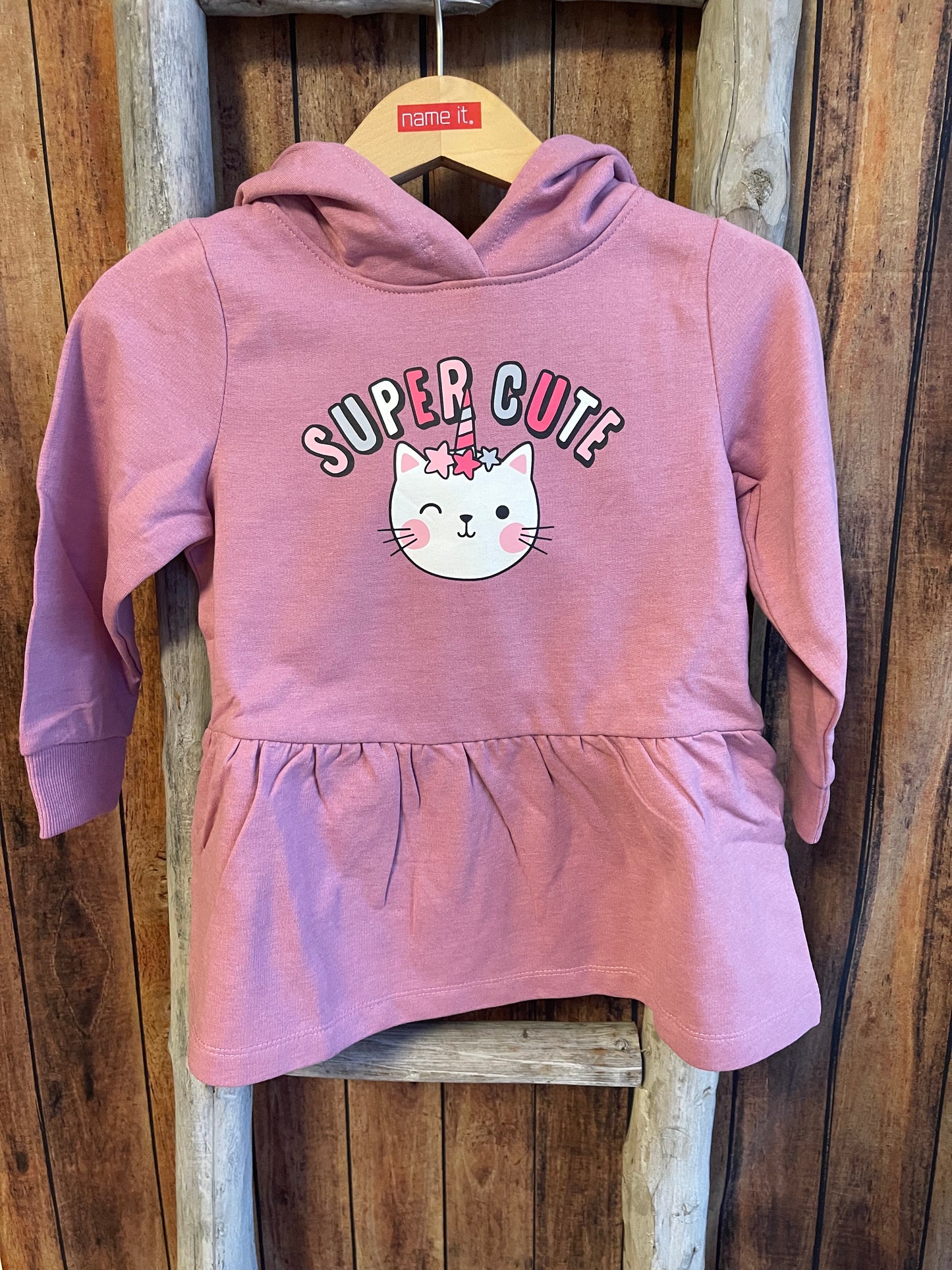 Sweatkleid Mini Girls mit Kapuze in rosa