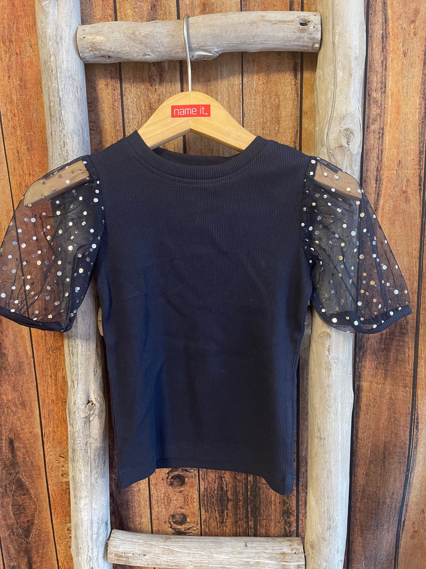 T-Shirt Mini Girls festlich in blau mit Tüllärmel