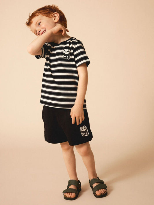 T-Shirt Streifen black Panda Mini Boys