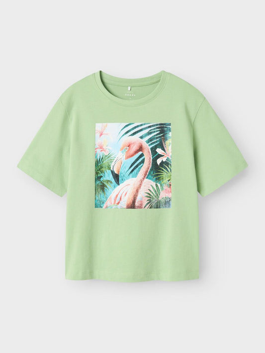 T-Shirt Kids Girls grün Flamingo