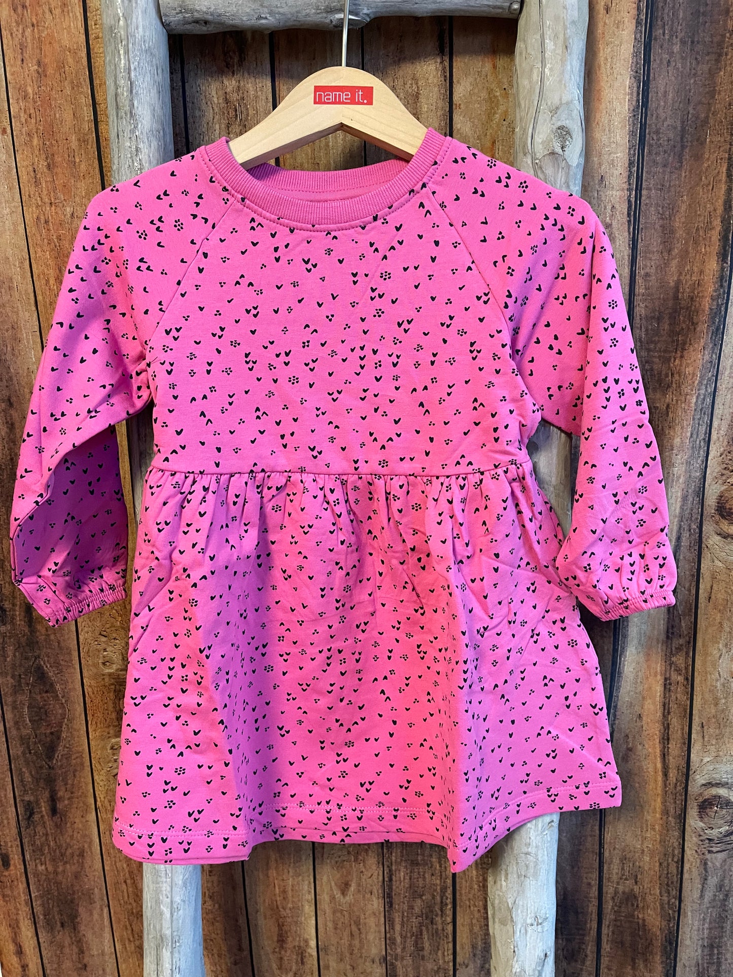 Kleid langarm Mini Girls pink mit Herzen