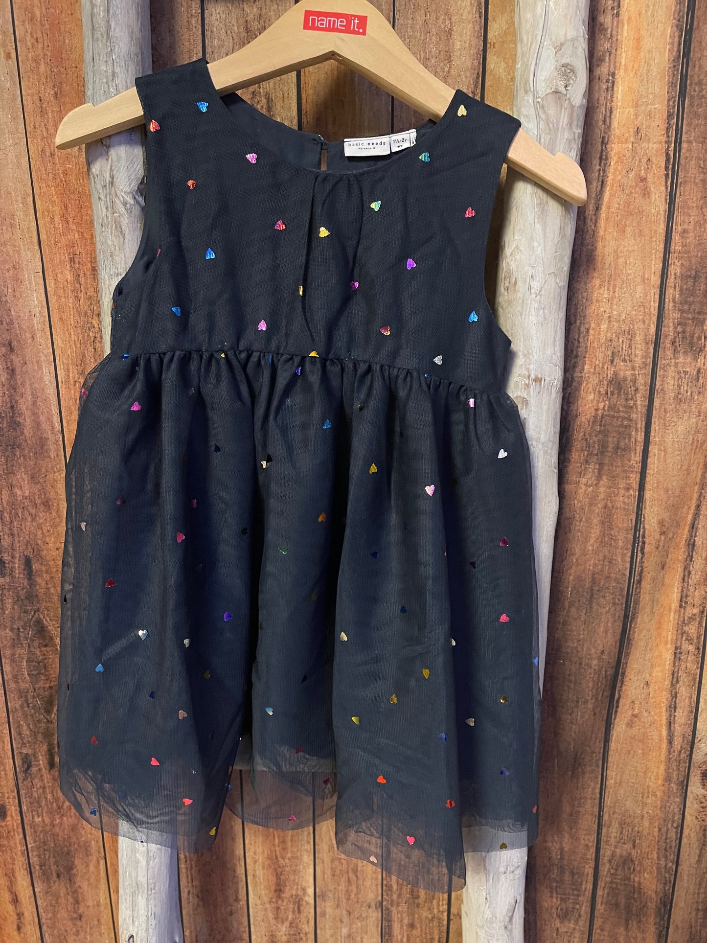 Tüllkleid Mini Girls blau mit bunten Herzen