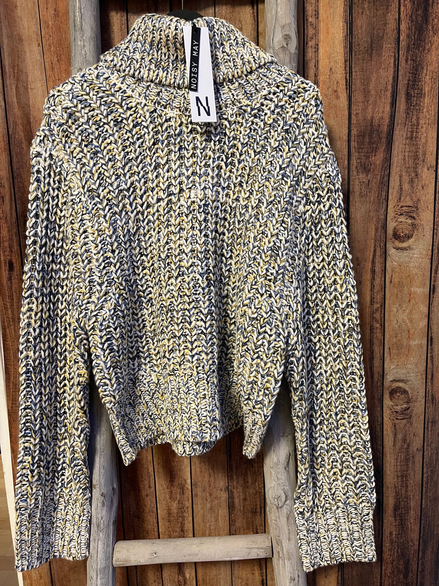 Strickpullover Woman blau-weiß-senf