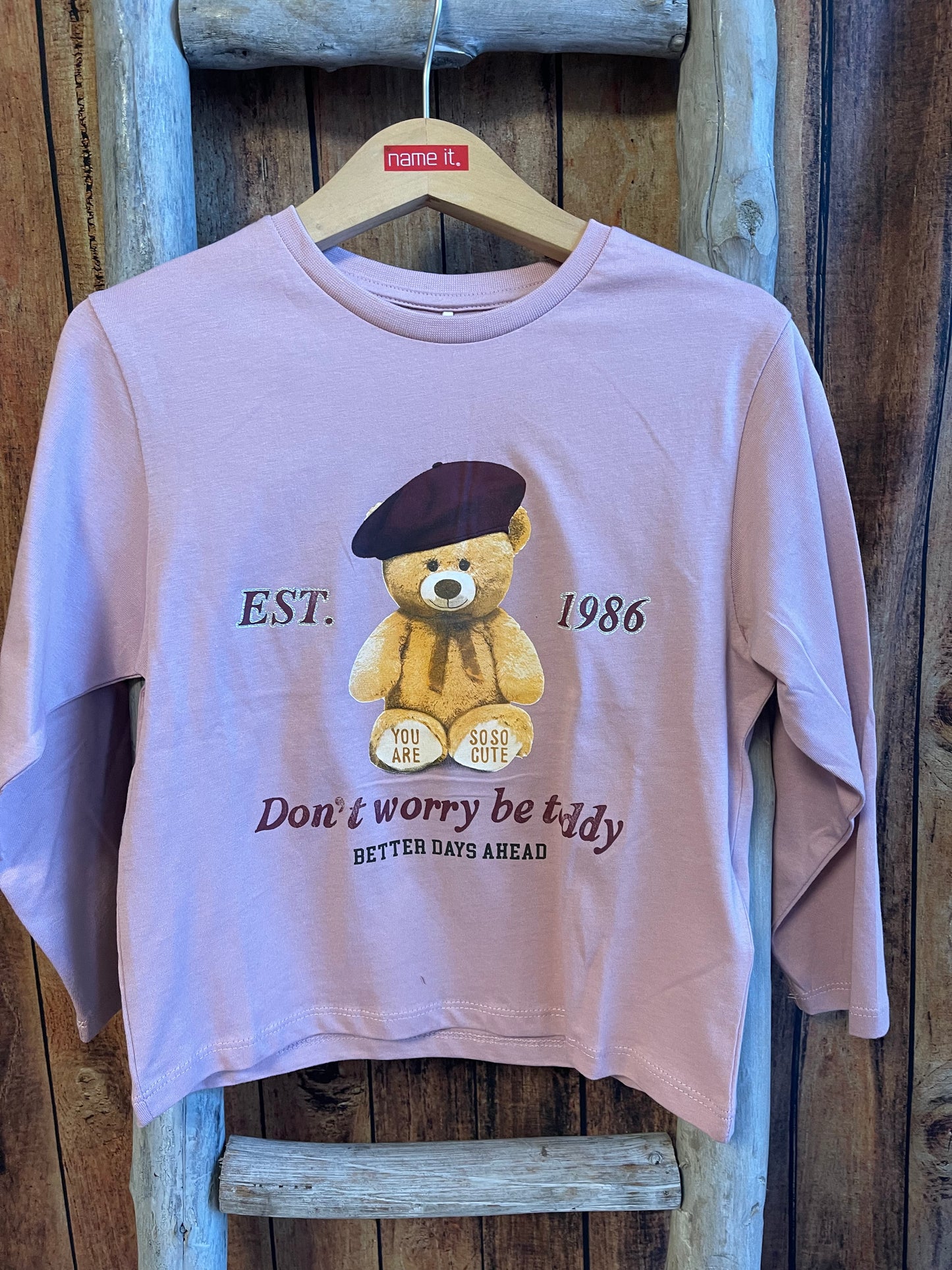 Longsleeve Kids Girls Teddy rosa