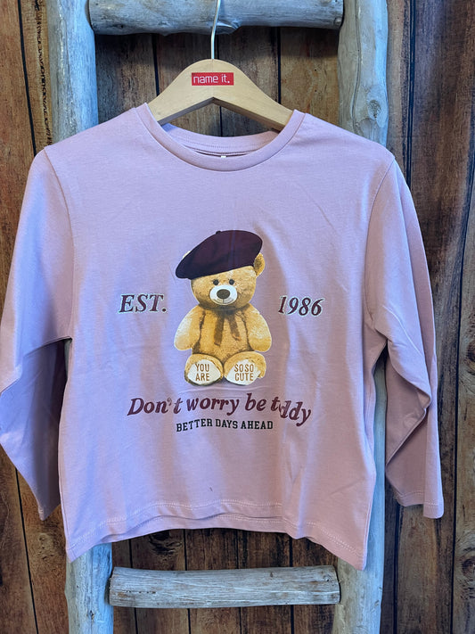 Longsleeve Kids Girls Teddy rosa